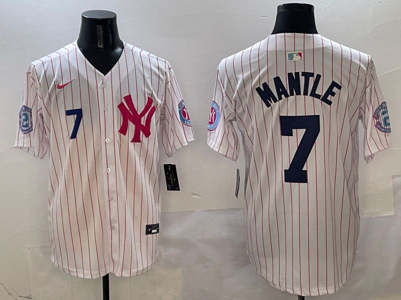 Men New York Yankees #7 Mantle White Stripe Jointly Name Nike 2025 MLB Jersey style 3->new york yankees->MLB Jersey